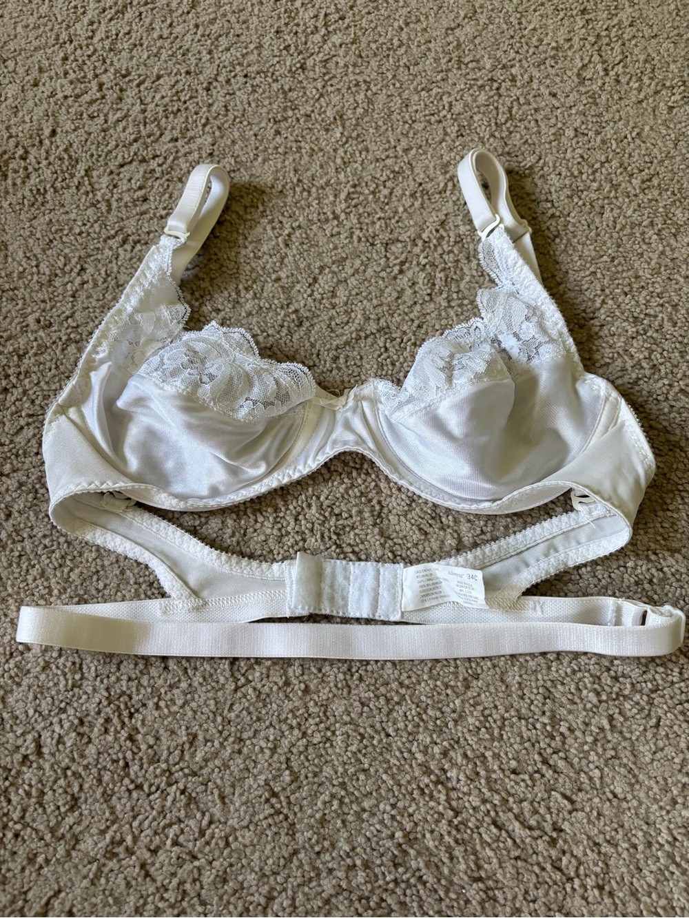 Adonna White Lace Satin Underwire Bra for low back support